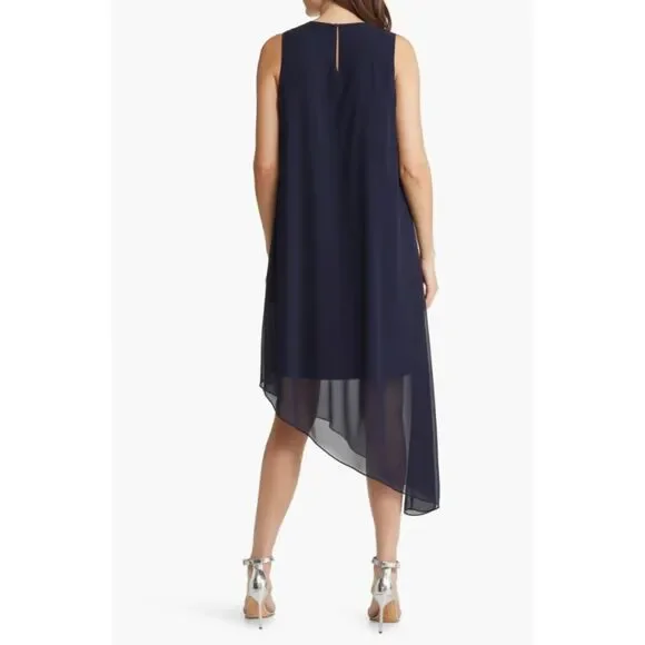 NWOT SAMPLE Kobi Halperin Pixie High-Low Semi-Sheer Georgette Dress in Navy Sz S